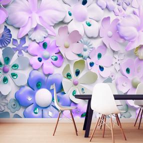 Fototapeet Artgeist Floral Motif - Purple Composition With Jewellery On Light Background, 140 cm x 196 cm