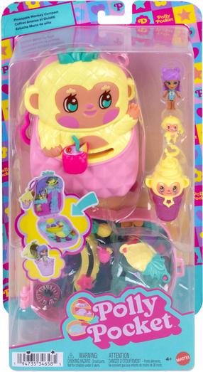 Figūrėlių rinkinys, su priedais Mattel Polly Pocket Core Compact Pineapple Monkey Colada, įvairių spalvų