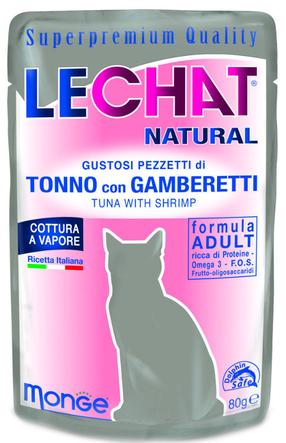 Šlapias kačių maistas Monge LeChat Natural Pouches, jūros gėrybės/tunas, 0.08 kg