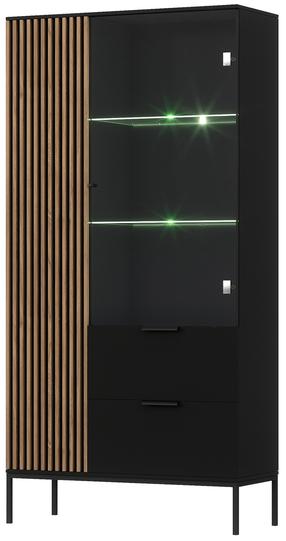Vitrina Meorati, ąžuolo sp./juoda sp., 60 cm x 100 cm x 200 cm