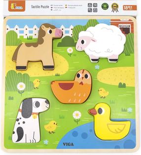Izglītojoša koka puzle VIGA Tactile Puzzle, daudzkrāsaina, 5 gab.