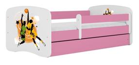 Детская кровать Kocot Kids Basketball, белый цв./розовый цв., 70 x 140 cm, c ящиком для постельного белья, с матрасом