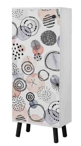 Apavu skapis Kalune Design Vegas SB 944, balta krās./melna krās./daudzkrāsaina, 38 cm x 50 cm x 135 cm