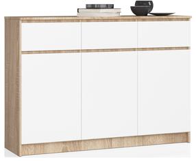 Komoda Akord Furniture Factory K140 94036010, balta sp./rusva sp., 99 cm x 138 cm x 40 cm