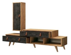Svetainės baldų komplektas Kalune Design Joseph, vidaus, ąžuolo sp./tamsiai pilka sp.