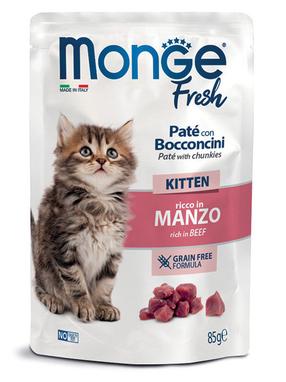 Mitrā kaķu barība Monge Pate with Chunkies Kitten, liellopa gaļa, 0.085 kg