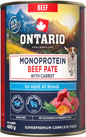 Märg koeratoit Ontario Monoprotein Adult, veiseliha/porgand, 0.4 kg