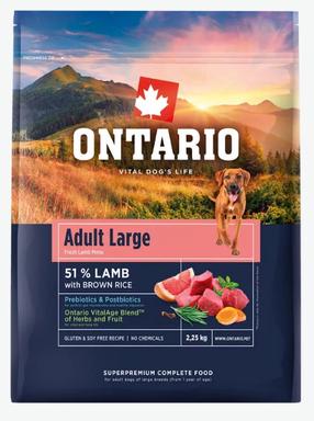Sausas šunų maistas Ontario Adult Large, ėriena/ryžiai, 2.25 kg