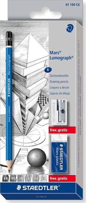 Графитовый карандаш Staedtler Lumograph, 2H/HB/B/2B/4B/6B, серый цв., 6 шт.
