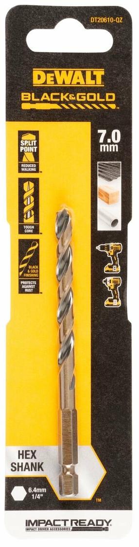 Сверло по металлу Dewalt, дерево/металл/cталь, hss, hex 1/4, 7 мм x 11.1 см