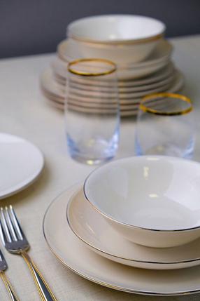 Pusdienu servīze Hermia 311MBL1109, porcelāna, zelta krās./balta krās., 24 gab.