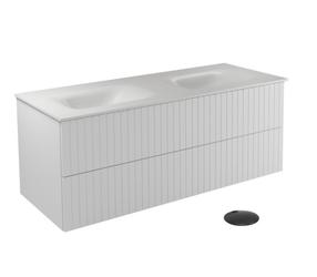 Vonios spintelė su praustuvu Besco Akya Linea, balta sp./juoda sp., 52.5 cm x 131 cm x 50.7 cm