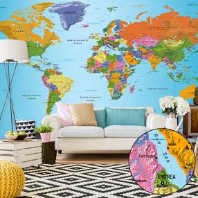Fototapetas Artgeist World Map: Colourful Geography Ii, 280 cm x 500 cm
