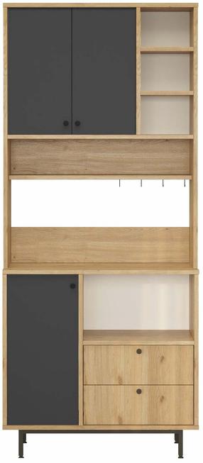 Daugiafunkcinė virtuvės spinta Kalune Design RE6-SA, antracito sp./ąžuolo sp., 35.5 cm x 88 cm x 205 cm