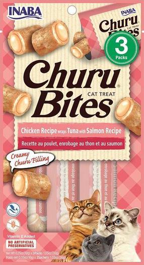 Skanėstas katėms Inaba Churu Cat Bites Tuna With Salmon, vištiena/lašiša/tunas, 0.01 kg, 3 vnt.
