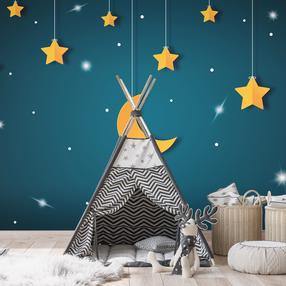 Fototapetas Artgeist Skyline - Turquoise Night Sky Landscape With Stars For Children, 140 cm x 196 cm