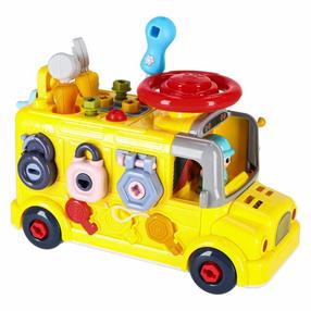 Lavinimo žaislas, autobusas Busy School Bus, 14 cm, geltona sp./įvairių spalvų