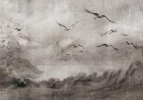 Fototapetas Artgeist Swan Flight - Abstract Landscape Of Birds Over A Lake With Texture, 280 cm x 392 cm