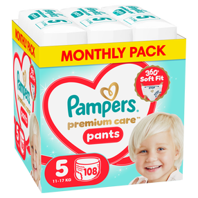 Autiņbiksītes - apakšbiksītes Pampers Premium Care Pants, 5 izmērs, 11 - 17 kg, 108 gab.