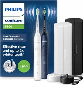 Elektrinis dantų šepetėlis su galvučių rinkiniu ir dėklu Philips Sonicare 5500 HX7119, mėlyna sp./balta sp.