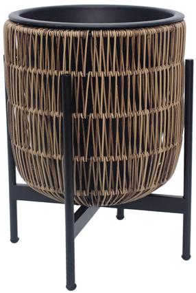 Gėlių vazonas Home4you Wicker 38113, plastikinis/metalas, Ø 30 cm, šviesiai ruda sp.
