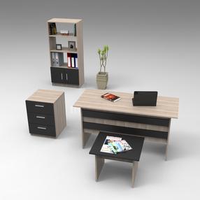 Biuro baldų komplektas Kalune Design VO11 956LCS2112, ąžuolo sp./juoda sp., 140 cm x 37.6 cm x 63.6 cm