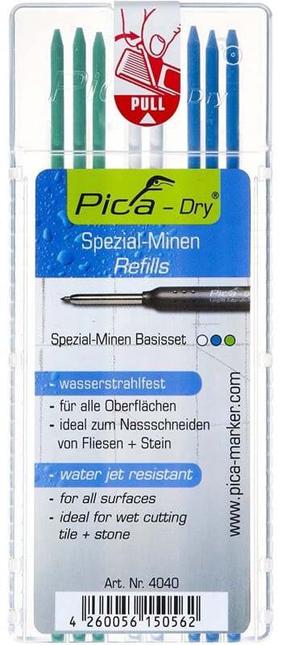 Графитовые сердечники PICA, 12.5 см x 0.28 см, синий цв./белый цв./зеленый цв., 8 шт.