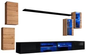 Sekcija ASM Switch XXV, ąžuolo sp./juoda sp., 280 cm x 40 cm x 150 cm