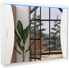 Skapis ADRK Diego LED, balts krās., 250 cm x 58 cm x 215 cm, ar spoguli