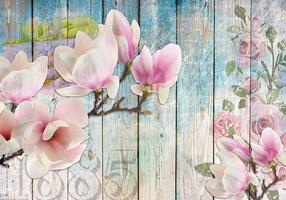 Fototapetas Artgeist Pink Flowers On Wood, 210 cm x 300 cm