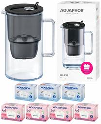 Vandens filtravimo indas, su kasetėmis Aquaphor Glass, 2.5 l, skaidri sp./juoda sp.