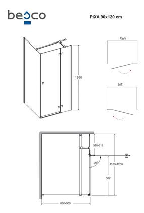 Душевая кабина Besco Pixa, прямоугольная, без поддона, 120 см x 90 см x 195 см, хромовый цв./закаленный