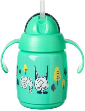 Krūzīte ar snīpi Tommee Tippee Superstar Weighted Straw Cup, 300 ml, 6+ mēn., plastmasa/silikons, zaļa krās.