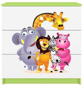 Vaikiška komoda Kocot Kids Babydreams Zoo, balta sp./žalia sp./įvairių spalvų, 41 cm x 80 cm x 80.5 cm