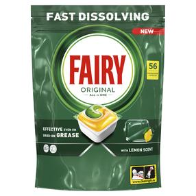 Trauku mazgājamās mašīnas kapsulas Fairy All In One Lemon, 56 gab.