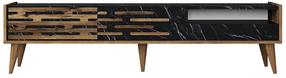 TV staliukas Kalune Design Valensiya, juoda sp./marmuro sp./riešuto sp., 180 cm x 45 cm x 35 cm