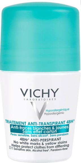 Moteriškas dezodorantas Vichy Roll-on 48H Anti-manchas blancas & amarillas, 50 ml