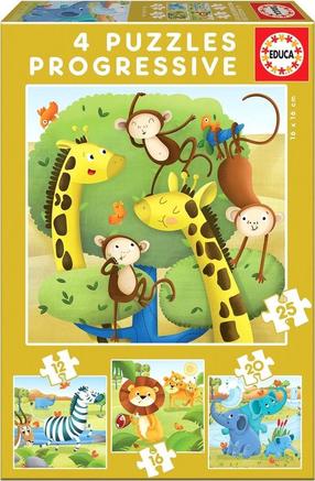 Пазл 4in1 Educa Wild Animals, 18 см x 26 см, 73 шт., многоцветный