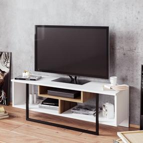 ТВ стол Kalune Design Asal, дубовый цв./белый цв./черный цв., 119.4 см x 35.2 см x 40.2 см