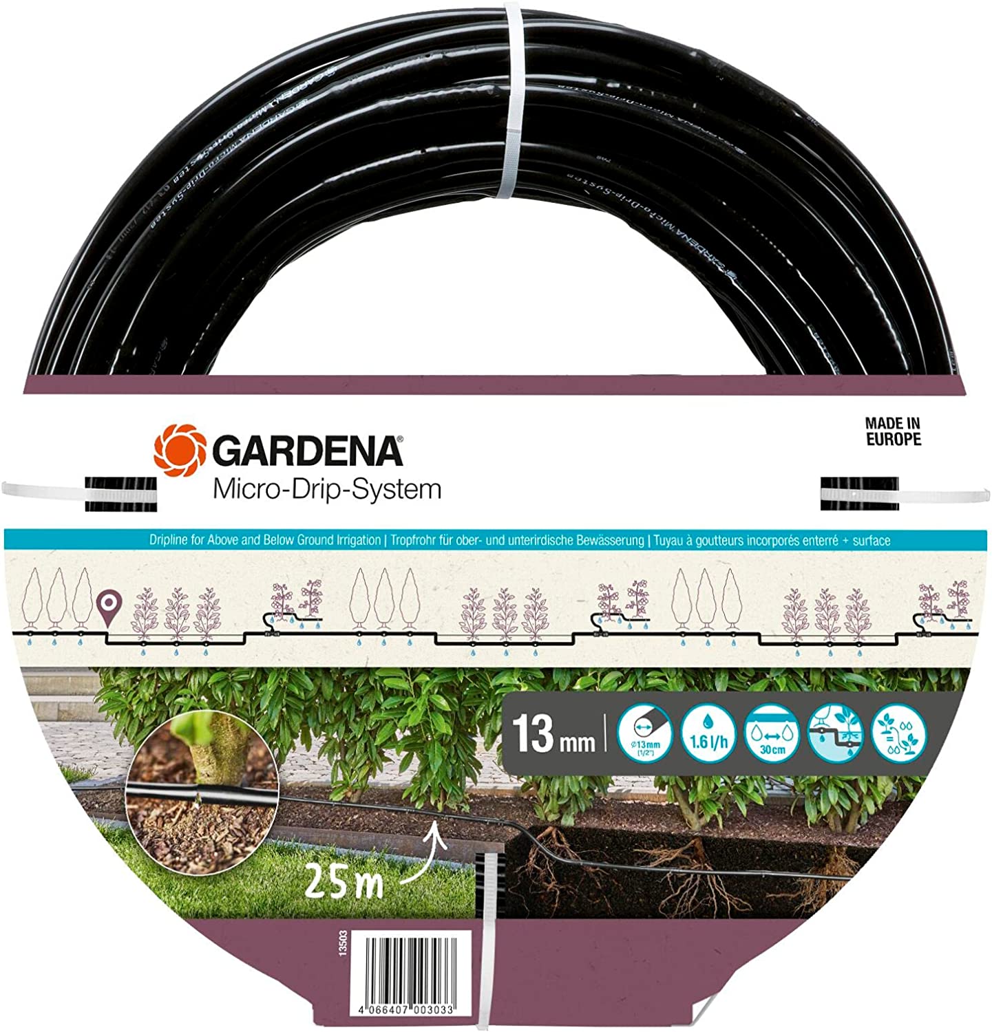 Niisutusliin Gardena Micro-Drip-System 13503-20, 2500 cm, Ø 1.3 cm, must v.