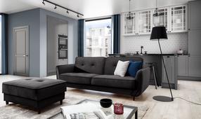 Sofa Bellis Loco 5, juoda sp./tamsiai pilka sp., 90 x 220 cm x 83 cm