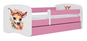 Vaikiška lova Kocot Kids Bambi, balta sp./rožinė sp., 70 x 140 cm, be patalynės dėžės, su čiužiniu