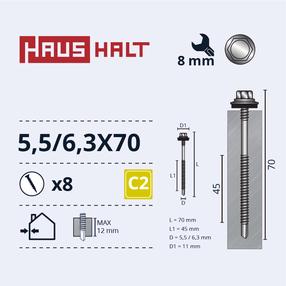 Pašvītņojošā skrūve Haushalt, 6.3 mm x 70 mm, 8 gab.