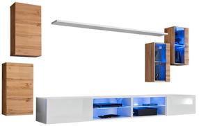 Sekcija ASM Switch XXV, ąžuolo sp./balta sp., 280 cm x 40 cm x 150 cm