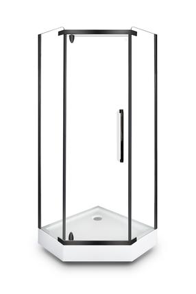 Dušo kabina Domoletti Volcano QA105-90, penkiakampė, 90 cm x 90 cm x 205 cm, balta sp./juoda sp./grūdintas