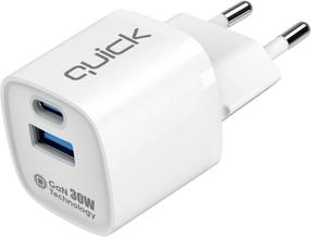 Telefono įkroviklis Quick QG-322 GaN, USB/USB Type-C, balta sp., 30 W
