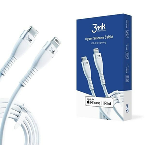 Kabelis 3MK HyperSilicone MFI 3M003277-0 USB Type-C, Lightning, 1 m, balta sp.