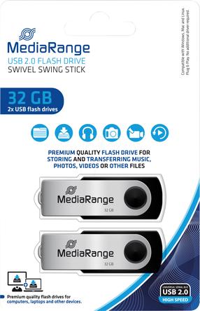 USB mälupulk MediaRange MR911-2, hõbe v., 32 GB