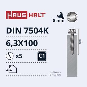 Pašvītņojošā skrūve Haushalt, 6.3 mm x 100 mm, 5 gab.