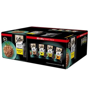 Mitrā kaķu barība Sheba Fine Flakes In Jelly Poultry Selection, mājputnu gaļa, 0.085 kg x 80 gab.